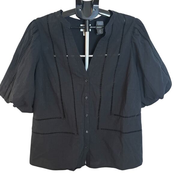 Ava & Viv Black cotton eyelet blouse XXL puff sleeve cottagecore - Picture 1 of 7